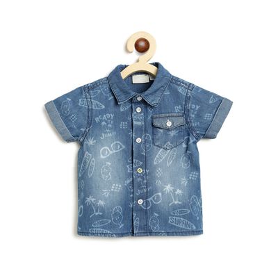 Boys Medium Blue Short Sleeve Denim Shirt